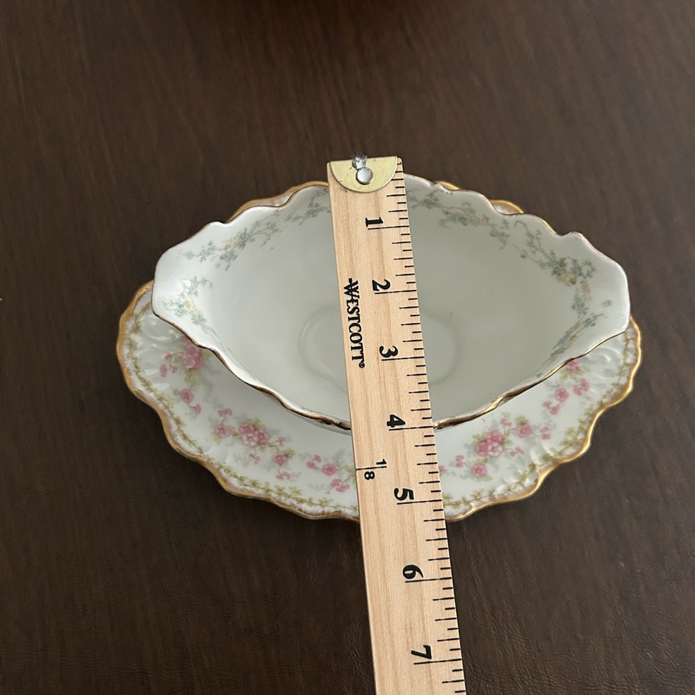 Haviland Limoges Porcelain Gravy Boat with Saucer — Pink Floral and Gold Trim - Picture 8 of 9